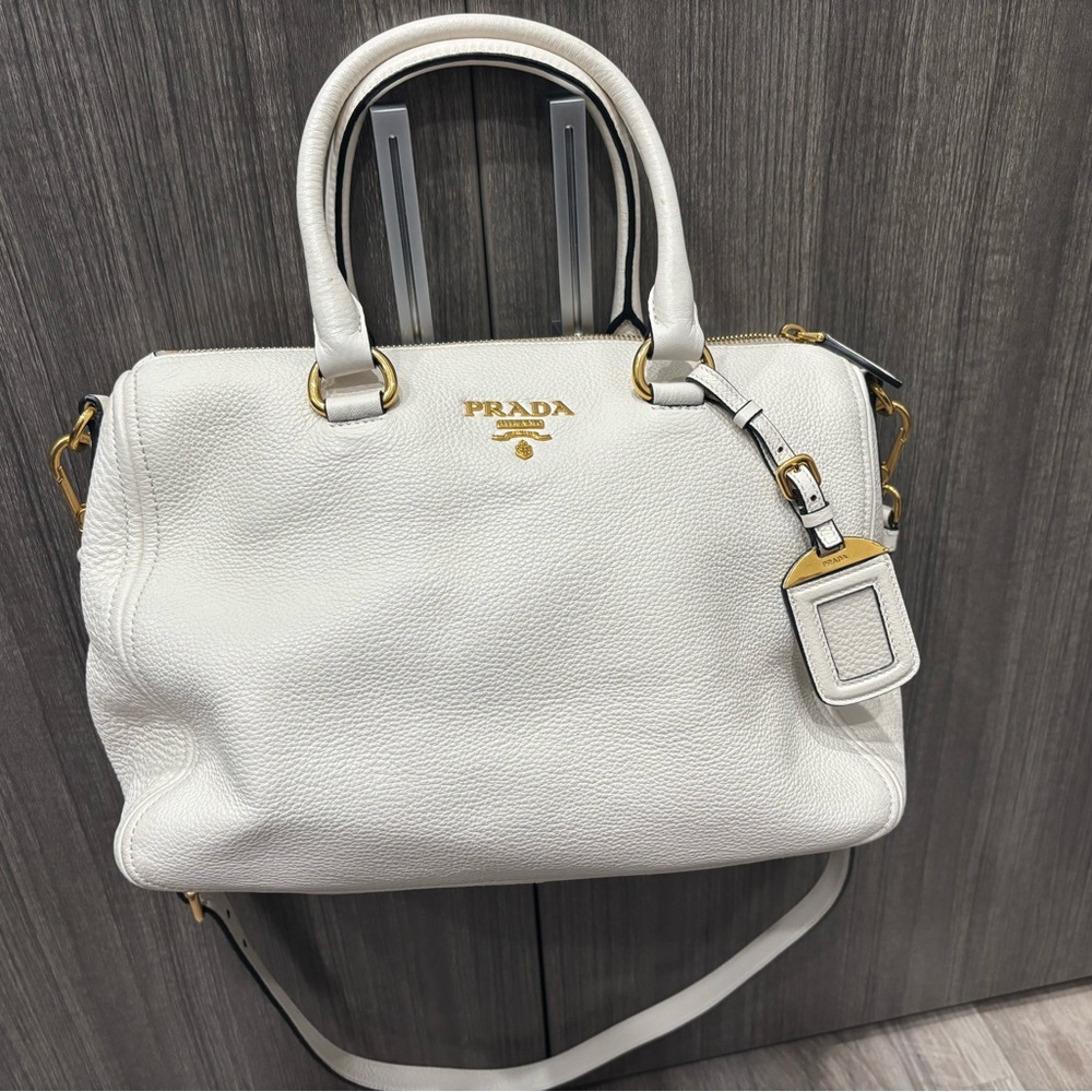Prada White Vitello Daino Leather Bag
